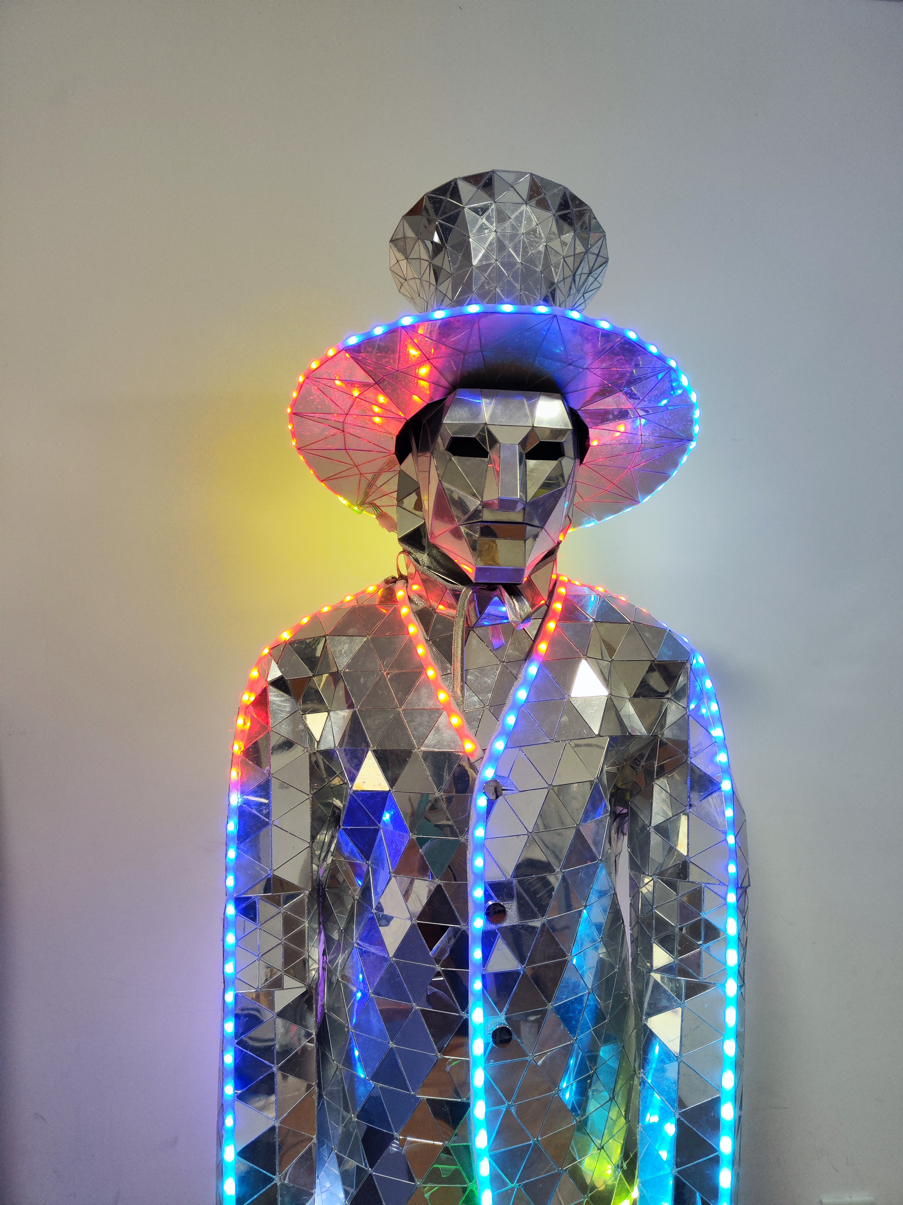 LED mirror man costumw with high hat